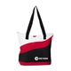 aerial view a white/red/black wave tote with zippered closure, image 1 of 2
