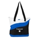 aerial view a white/royal/black wave tote with zippered closure, image 1 of 2
