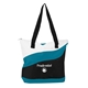 aerial view a white/teal/black wave tote with zippered closure, image 1 of 2