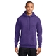 aerial view a heather purple port company classic pullover hooded sweatshirt, image 1 of 6