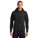 aerial view a jet black port company classic pullover hooded sweatshirt, image 1 of 6