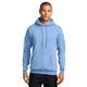 aerial view a light blue port company classic pullover hooded sweatshirt, image 1 of 6
