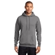 aerial view a medium grey port company classic pullover hooded sweatshirt, image 1 of 6