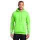 aerial view a neon green port company classic pullover hooded sweatshirt, image 1 of 6
