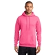 aerial view a neon pink port company classic pullover hooded sweatshirt, image 1 of 6