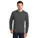 aerial view a dark heather grey port company(r) fan favorite(tm) fleece crewneck sweatshirt, image 1 of 5