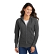a dark heather grey port company(r) ladies core fleece full - zip hooded sweatshirt