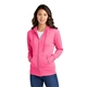 a neon pink port company(r) ladies core fleece full - zip hooded sweatshirt