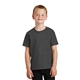 aerial view a dark heather grey port company youth 5.4 oz 100 cotton t - shirt, image 1 of 6