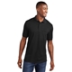 aerial view a jet black embroidered port company(r) core blend jersey knit pocket polo, image 1 of 4