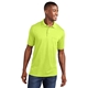 aerial view a safety green embroidered port company(r) core blend jersey knit pocket polo, image 1 of 5