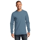 aerial view a stonewashed blue port company long sleeve essential t - shirt, image 1 of 6