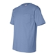 aerial view a carolina blue bayside short sleeve t - shirt with a pocket, image 3 of 3