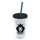 a clear bottle & black lid & translucent blue straw 16 oz double - wall insulated transparent tumbler