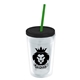 a clear bottle & black lid & translucent green straw 16 oz double - wall insulated transparent tumbler