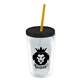 a clear bottle & black lid & translucent orange straw 16 oz double - wall insulated transparent tumbler