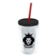 a clear bottle & black lid & translucent red straw 16 oz double - wall insulated transparent tumbler