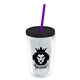 a clear bottle & black lid & translucent violet straw 16 oz double - wall insulated transparent tumbler