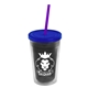 a smoke bottle & translucent blue lid & translucent violet straw 16 oz double - wall insulated transparent tumbler