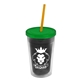 a smoke bottle & translucent green lid & translucent orange straw 16 oz double - wall insulated transparent tumbler