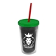 a smoke bottle & translucent green lid & translucent red straw 16 oz double - wall insulated transparent tumbler