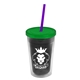 a smoke bottle & translucent green lid & translucent violet straw 16 oz double - wall insulated transparent tumbler