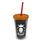 a smoke bottle & translucent orange lid & translucent red straw 16 oz double - wall insulated transparent tumbler