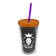 a smoke bottle & translucent orange lid & translucent violet straw 16 oz double - wall insulated transparent tumbler
