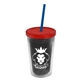 a smoke bottle & translucent red lid & translucent blue straw 16 oz double - wall insulated transparent tumbler