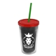 a smoke bottle & translucent red lid & translucent green straw 16 oz double - wall insulated transparent tumbler