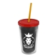 a smoke bottle & translucent red lid & translucent orange straw 16 oz double - wall insulated transparent tumbler