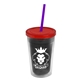 a smoke bottle & translucent red lid & translucent violet straw 16 oz double - wall insulated transparent tumbler