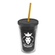 a smoke bottle & smoke lid & translucent orange straw 16 oz double - wall insulated transparent tumbler