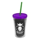 a smoke bottle & translucent violet lid & translucent green straw 16 oz double - wall insulated transparent tumbler
