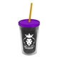 a smoke bottle & translucent violet lid & translucent orange straw 16 oz double - wall insulated transparent tumbler
