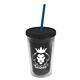 a smoke bottle & black lid & translucent blue straw 16 oz double - wall insulated transparent tumbler