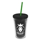 a smoke bottle & black lid & translucent green straw 16 oz double - wall insulated transparent tumbler