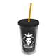 a smoke bottle & black lid & translucent orange straw 16 oz double - wall insulated transparent tumbler