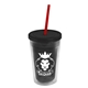 a smoke bottle & black lid & translucent red straw 16 oz double - wall insulated transparent tumbler