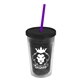 a smoke bottle & black lid & translucent violet straw 16 oz double - wall insulated transparent tumbler
