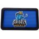 aerial view a black custom tow hitch cover, image 1 of 2