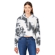 aerial view a black tie dye j america ladies triblend cropped hooded sweatshirt, image 1 of 3
