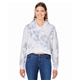 aerial view a grey tie dye j america ladies triblend cropped hooded sweatshirt, image 1 of 3