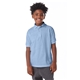 aerial view a light blue hanes 5.2 oz, 50/50 ecosmart(r) jersey knit polo - 054y, image 1 of 4