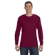 aerial view a maroon gildan(r) heavy cotton(tm) 5.3 oz long - sleeve t - shirt, image 1 of 3