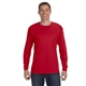 aerial view a red gildan(r) heavy cotton(tm) 5.3 oz long - sleeve t - shirt, image 1 of 6