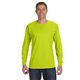 aerial view a safety green gildan(r) heavy cotton(tm) 5.3 oz long - sleeve t - shirt, image 1 of 3