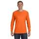 aerial view a safety orange gildan(r) heavy cotton(tm) 5.3 oz long - sleeve t - shirt, image 1 of 3