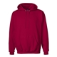 aerial view a deep red hanes 9.7 oz ultimate cotton(r) 90/10 pullover hood - f170, image 1 of 3