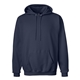 aerial view a navy hanes 9.7 oz ultimate cotton(r) 90/10 pullover hood - f170, image 1 of 3